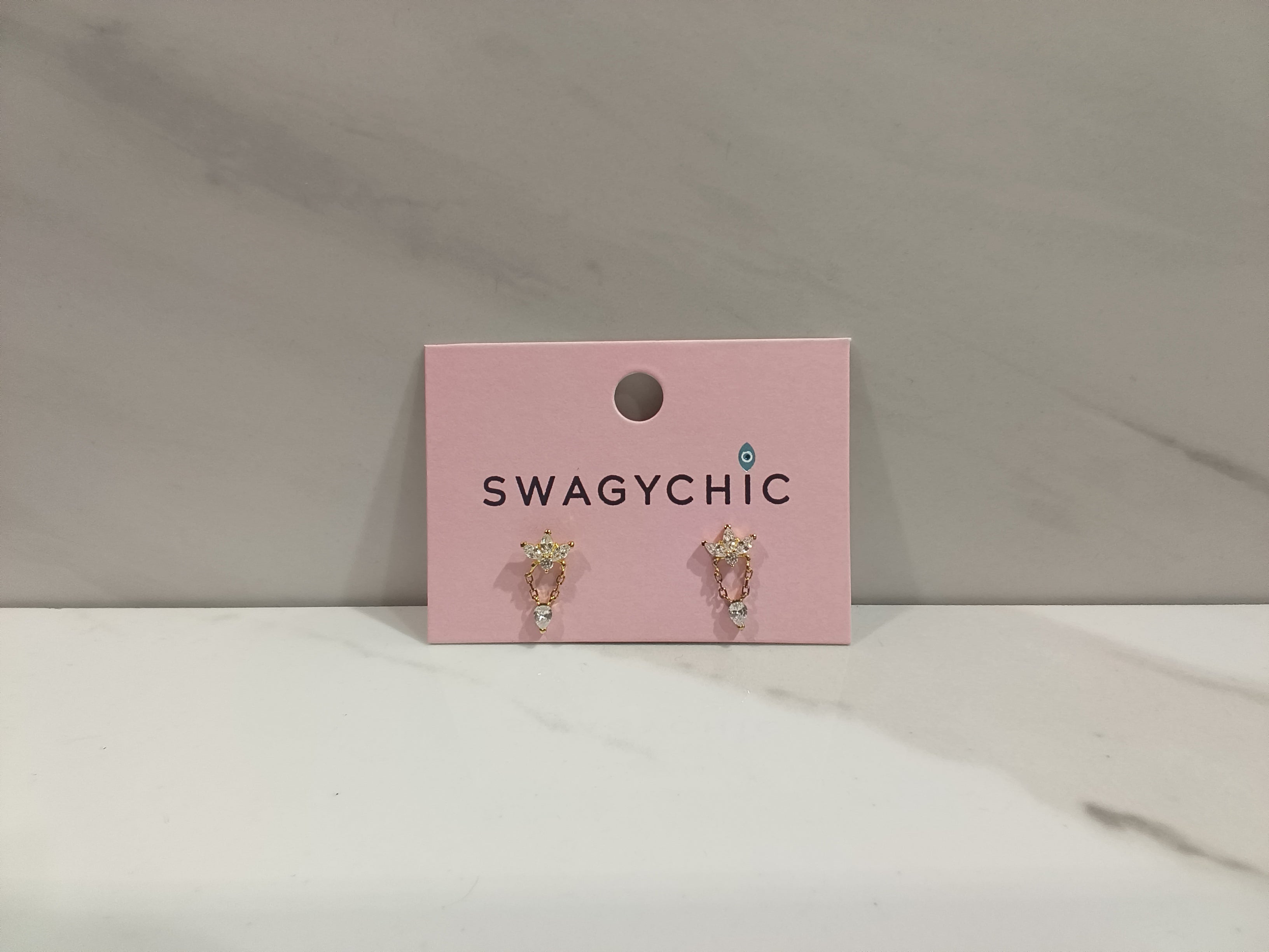 SwagyChic Gold Pavé Crown & Chain Drop Earrings