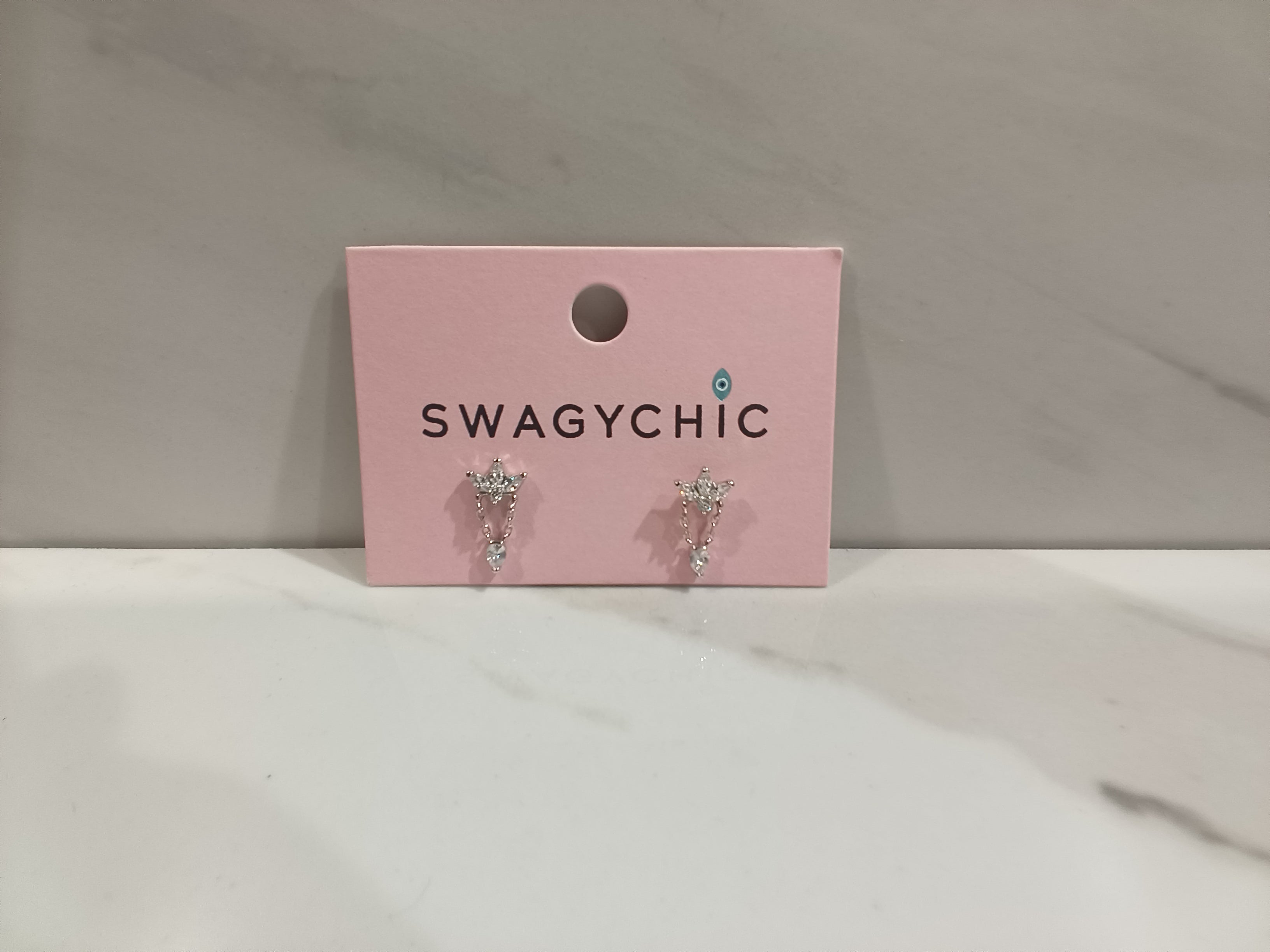 SwagyChic Silver Pavé Crown & Chain Drop Earrings