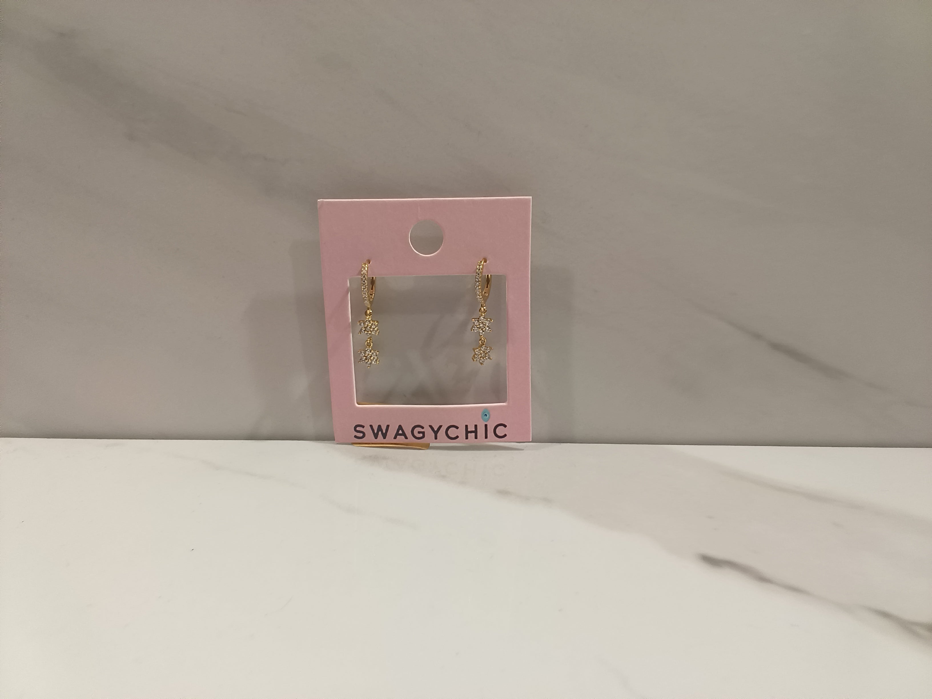 SwagyChic Gold Pavé Double Star Hoop Drop Earrings