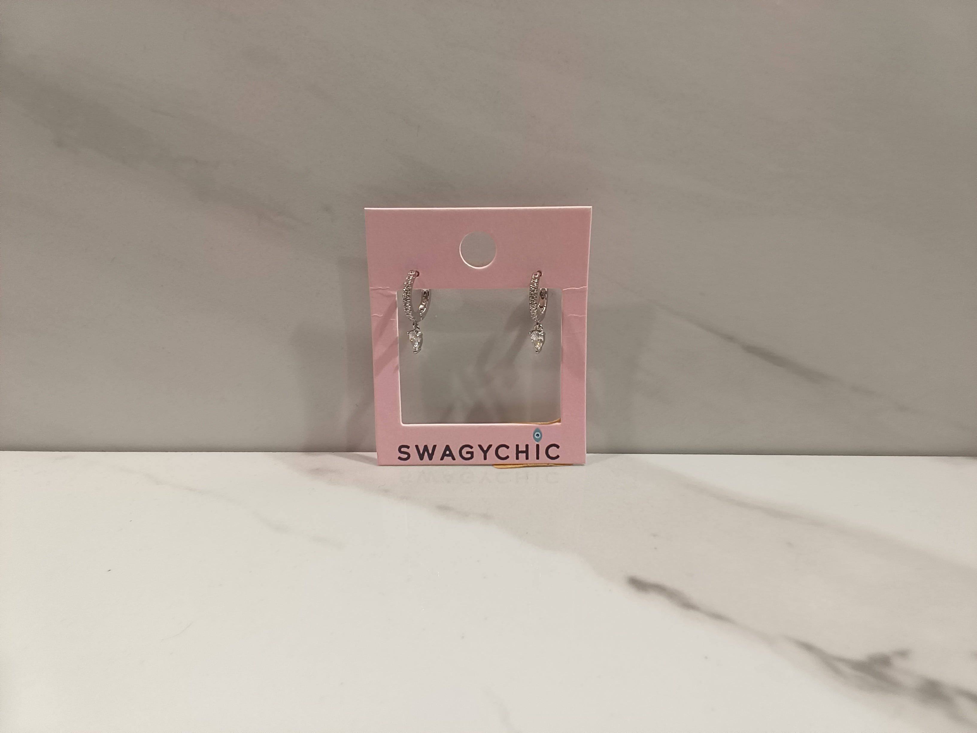 SwagyChic Silver Pavé Diamond Drop Hoop Earrings