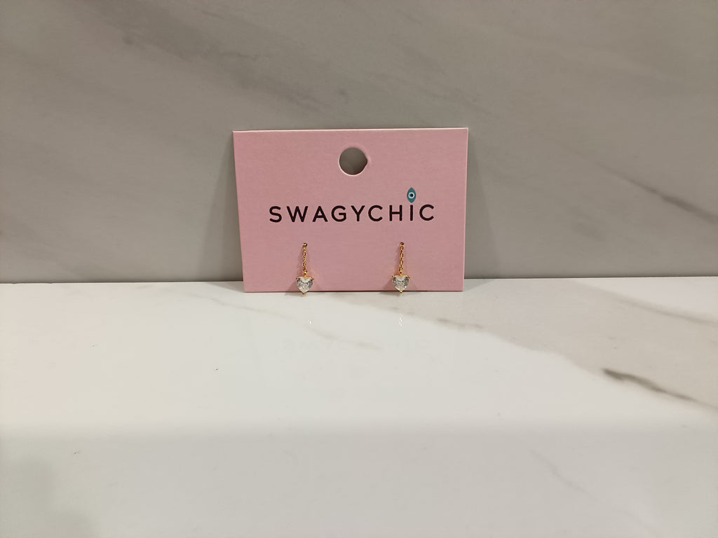 SwagyChic Gold Crystal Heart Chain Drop Earrings