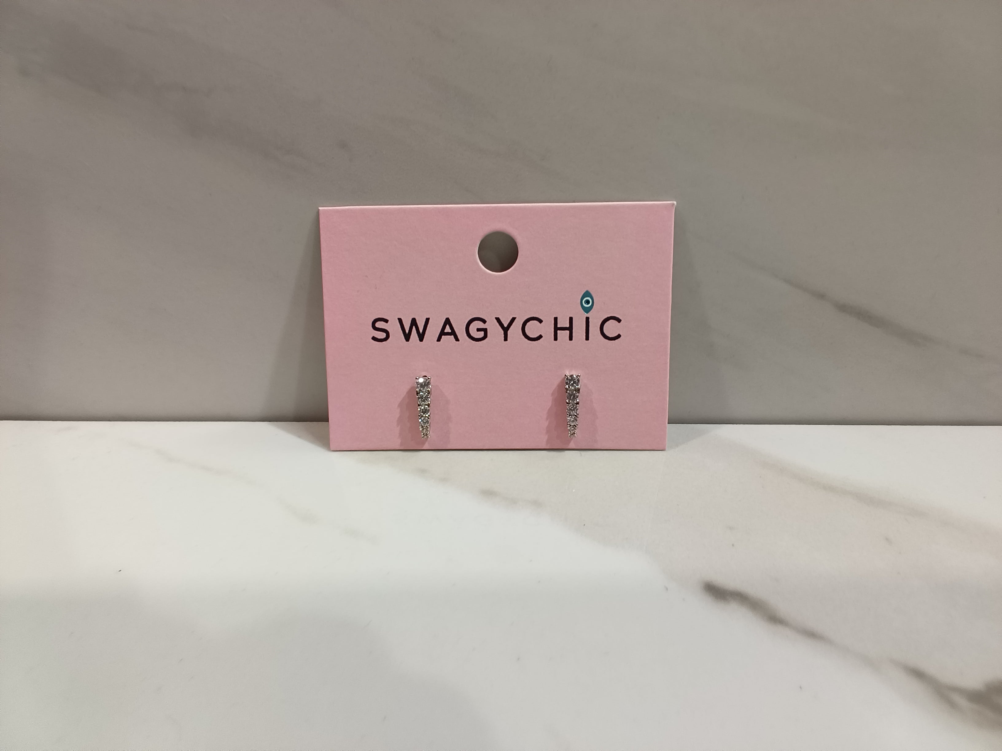 SwagyChic Silver Pavé Vertical Bar Drop Stud Earrings