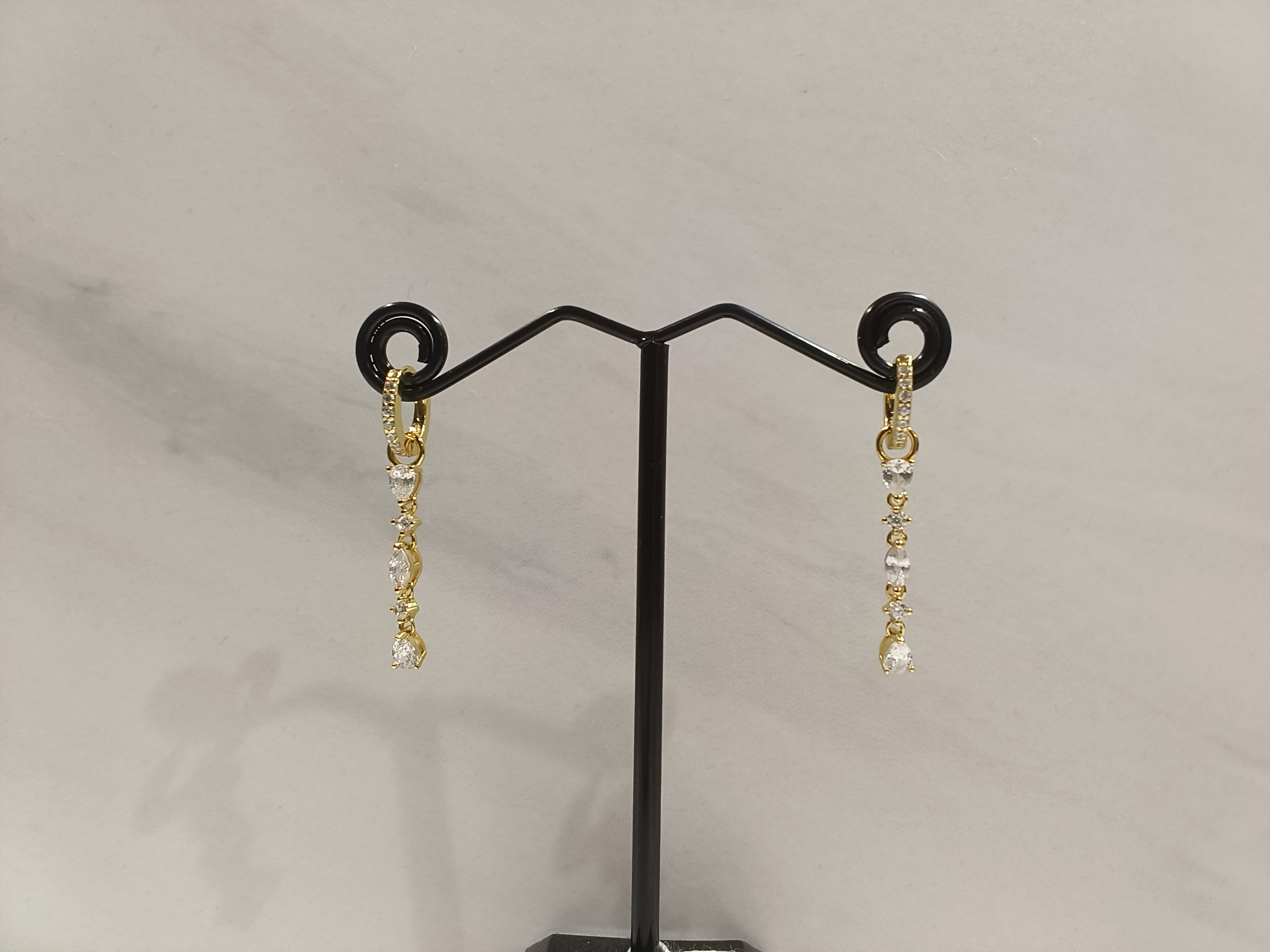 Gold Pavé Huggie Hoop with Crystal Chain Drop Earrings