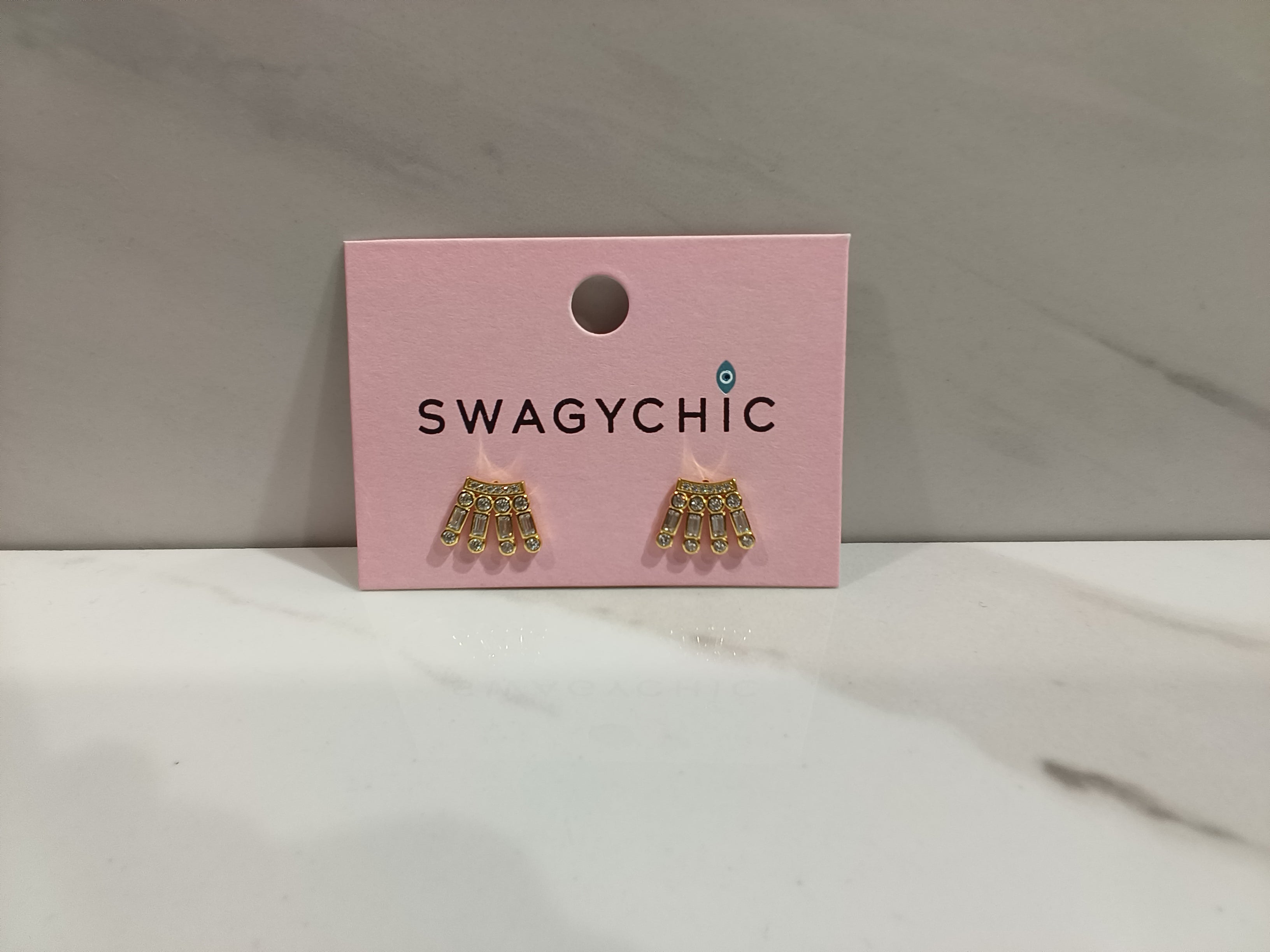 SwagyChic Gold Crystal Baguette Fan Stud Earrings