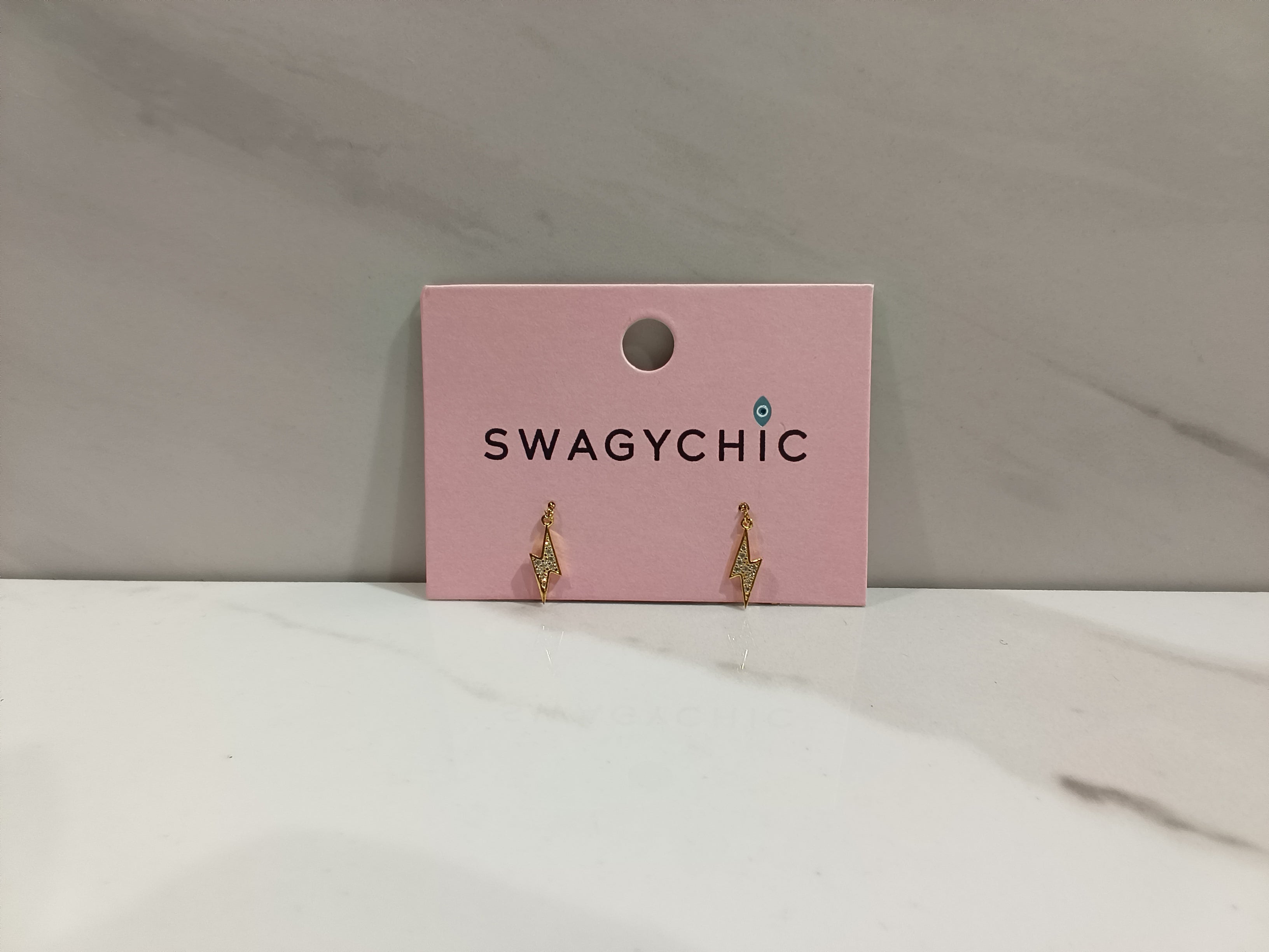 SwagyChic Gold Pavé Lightning Bolt Chain Drop Earrings