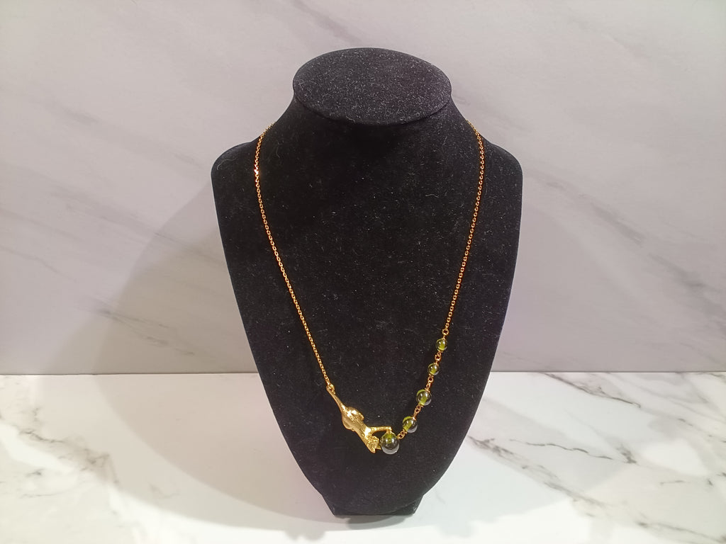 Kate Spade House Cat Peridot Stone Gold Chain Necklace