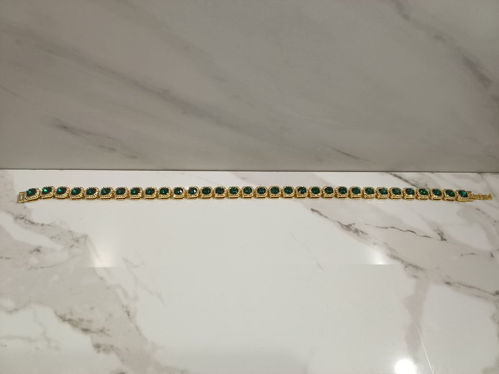 Gold Halo Colored Gem Tennis Dog Chain