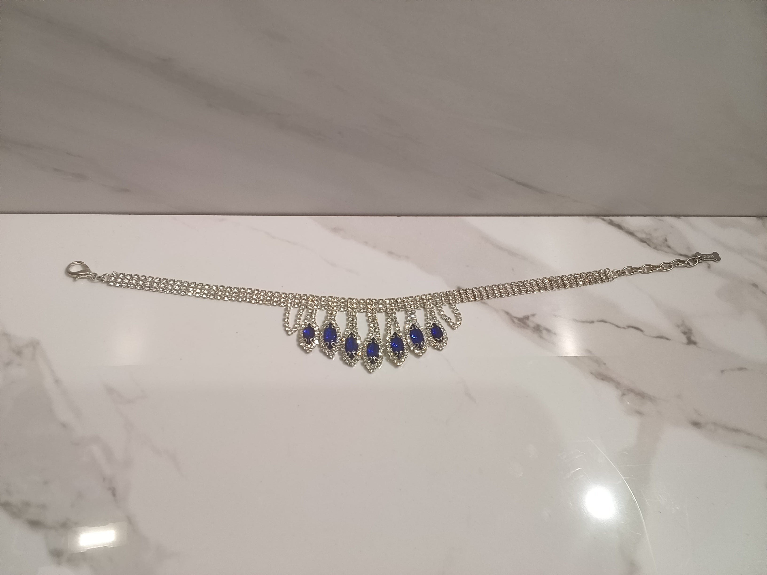Sapphire Blue Princess Crystal Fringe Dog Chain