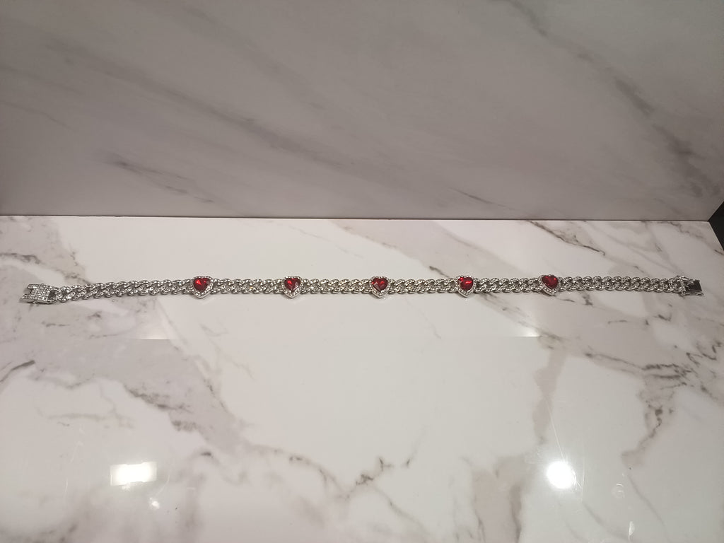 Silver Cuban Link Heart Gem Dog Chain