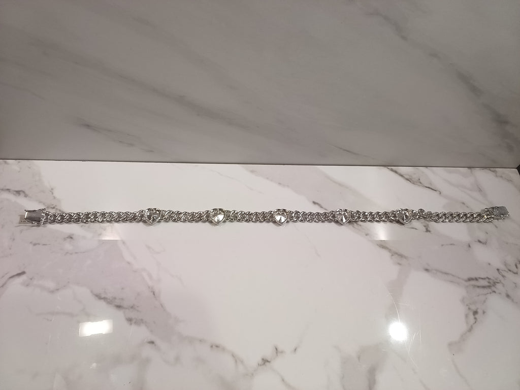 Silver Cuban Link Heart Gem Dog Chain