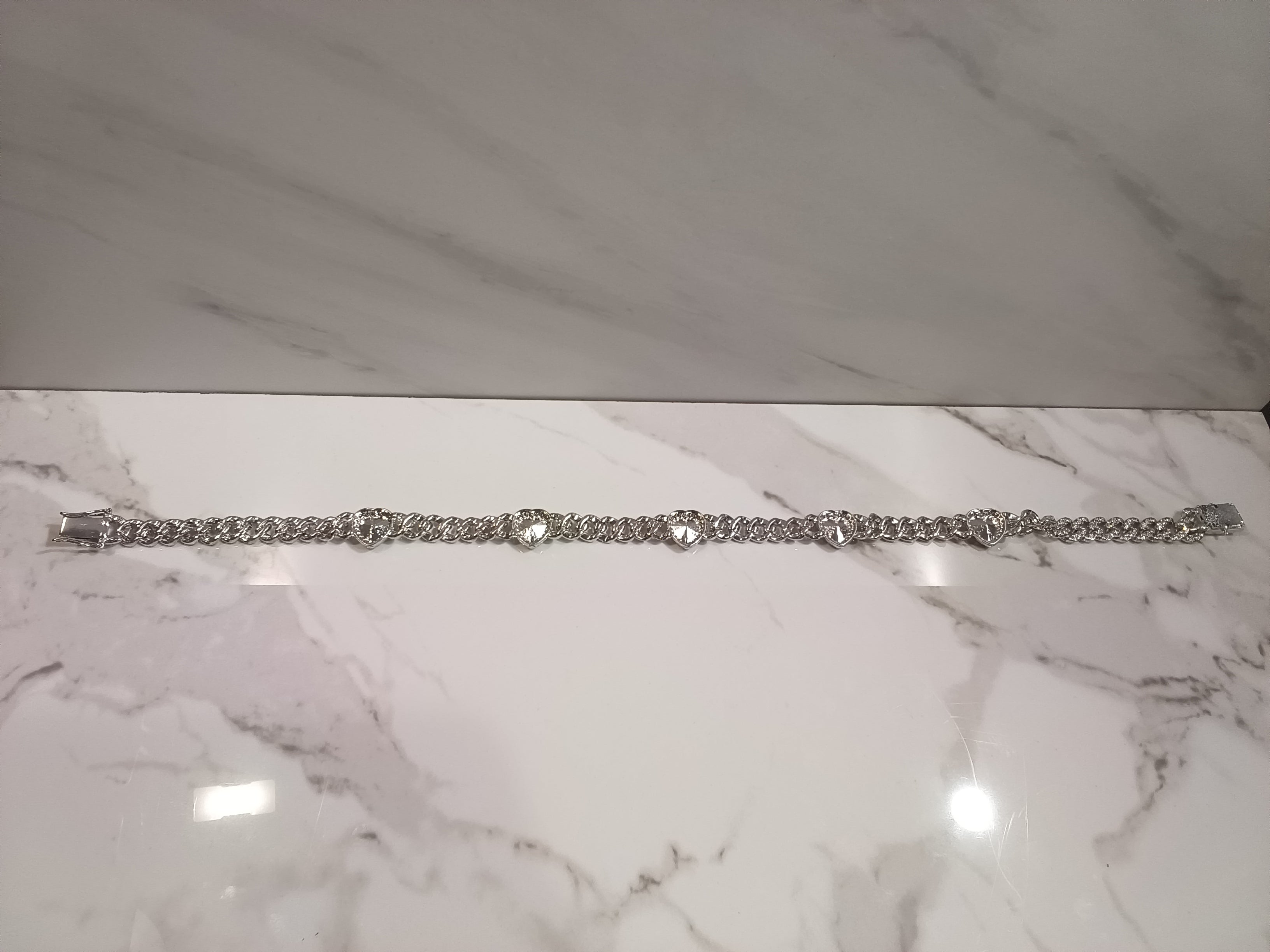 Silver Cuban Link Heart Gem Dog Chain