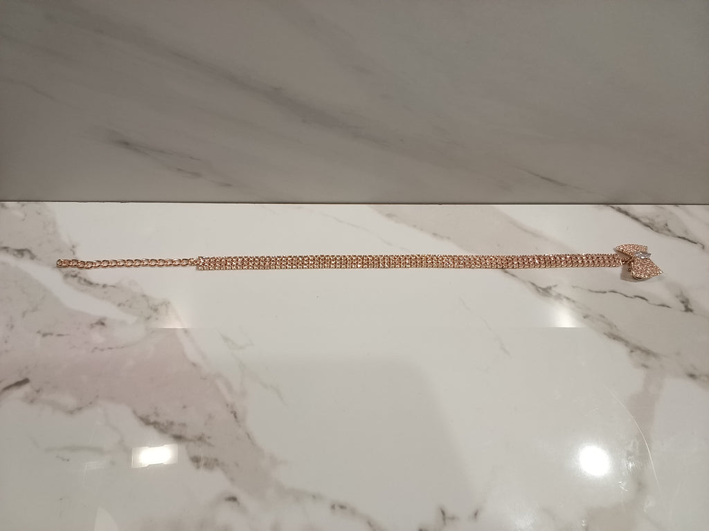 Rose Gold Crystal Bling Bow Dog Collar Chain