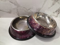 Handcrafted Purple & Gold Glitter Epoxy Dog Bowl Set | 7" x 7"