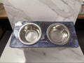 Handcrafted Navy Galaxy Holographic Glitter Epoxy Elevated Dog Bowl Feeding Station | 13" x 5"