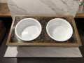 Handcrafted Black Galaxy Glitter Epoxy Elevated Dog Bowl Feeding Station | 16½" x 8"