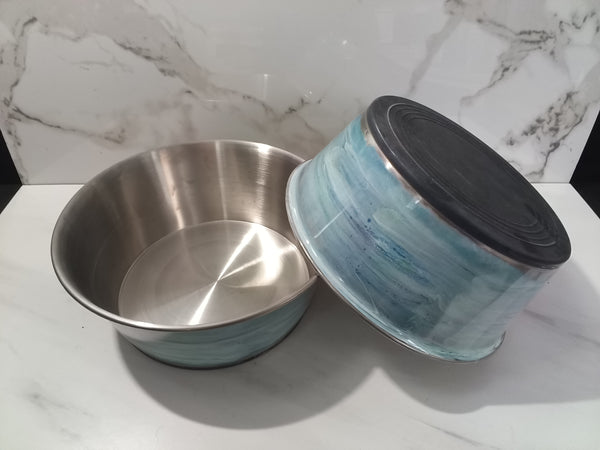 Handcrafted Light Blue Watercolor Epoxy Dog Bowl Set