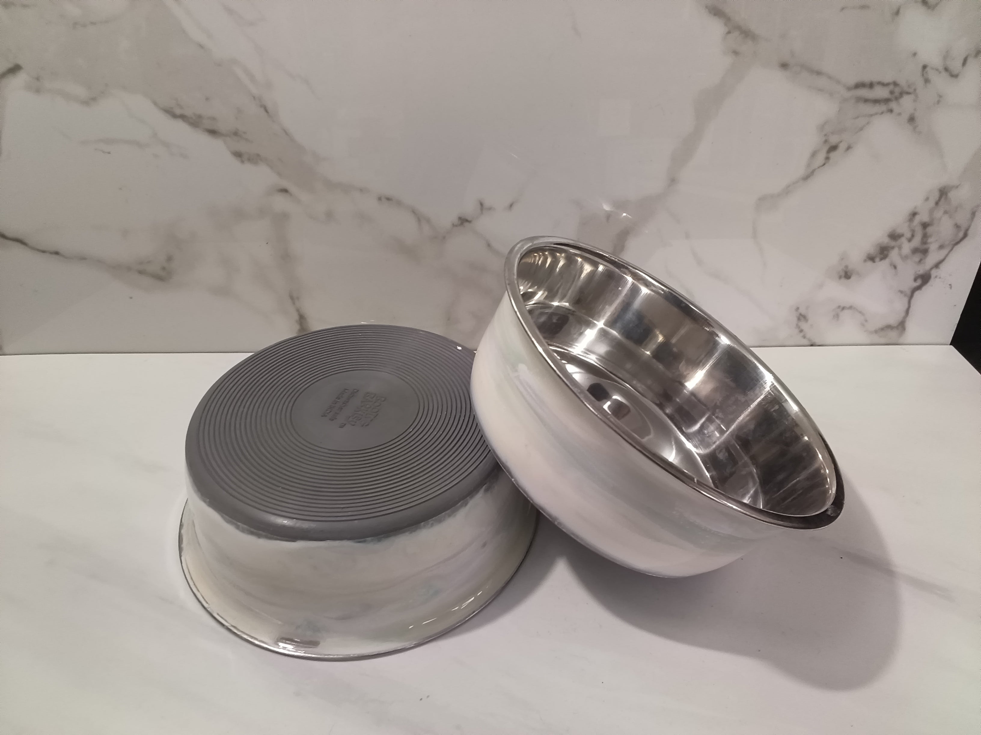 Handcrafted White Marble Epoxy Dog Bowl Set