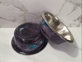 Handcrafted Dark Purple Teal Galaxy Glitter Epoxy Dog Bowl Set