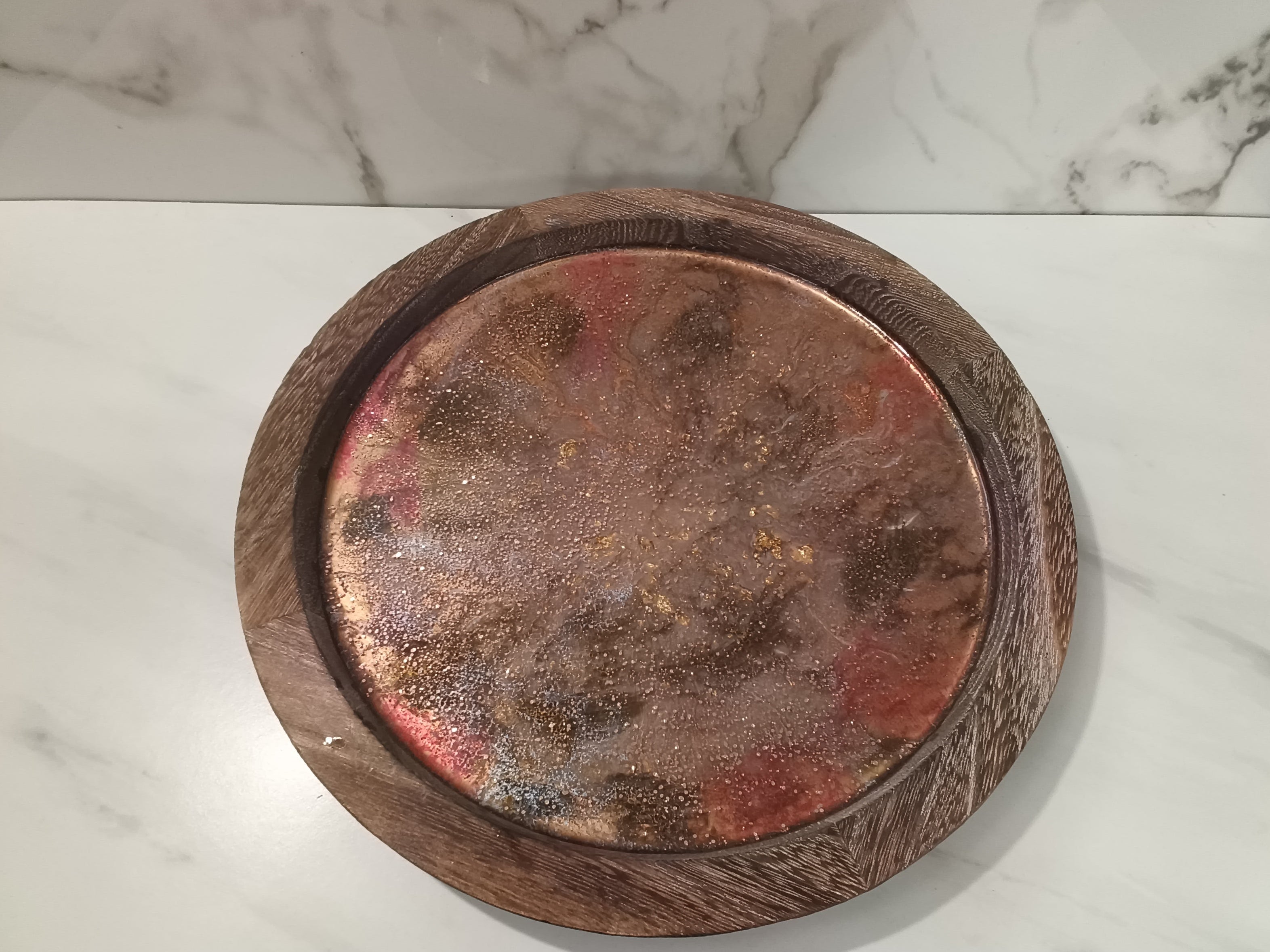 Handcrafted Copper Rose Gold Glitter Epoxy Wood Charcuterie Board | 10½" x 10½"