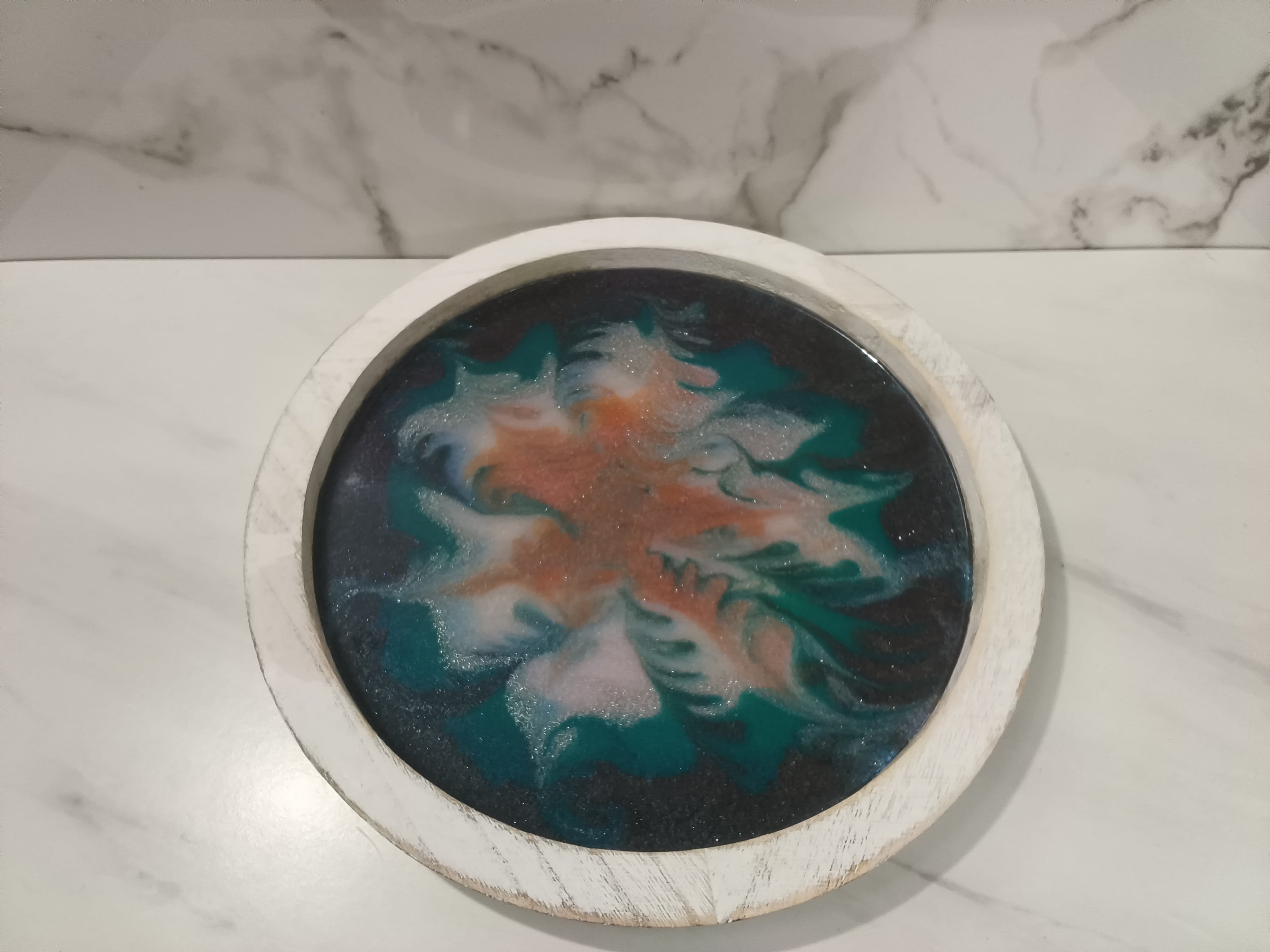 Handcrafted Teal Ocean Swirl Epoxy Wood Charcuterie Board