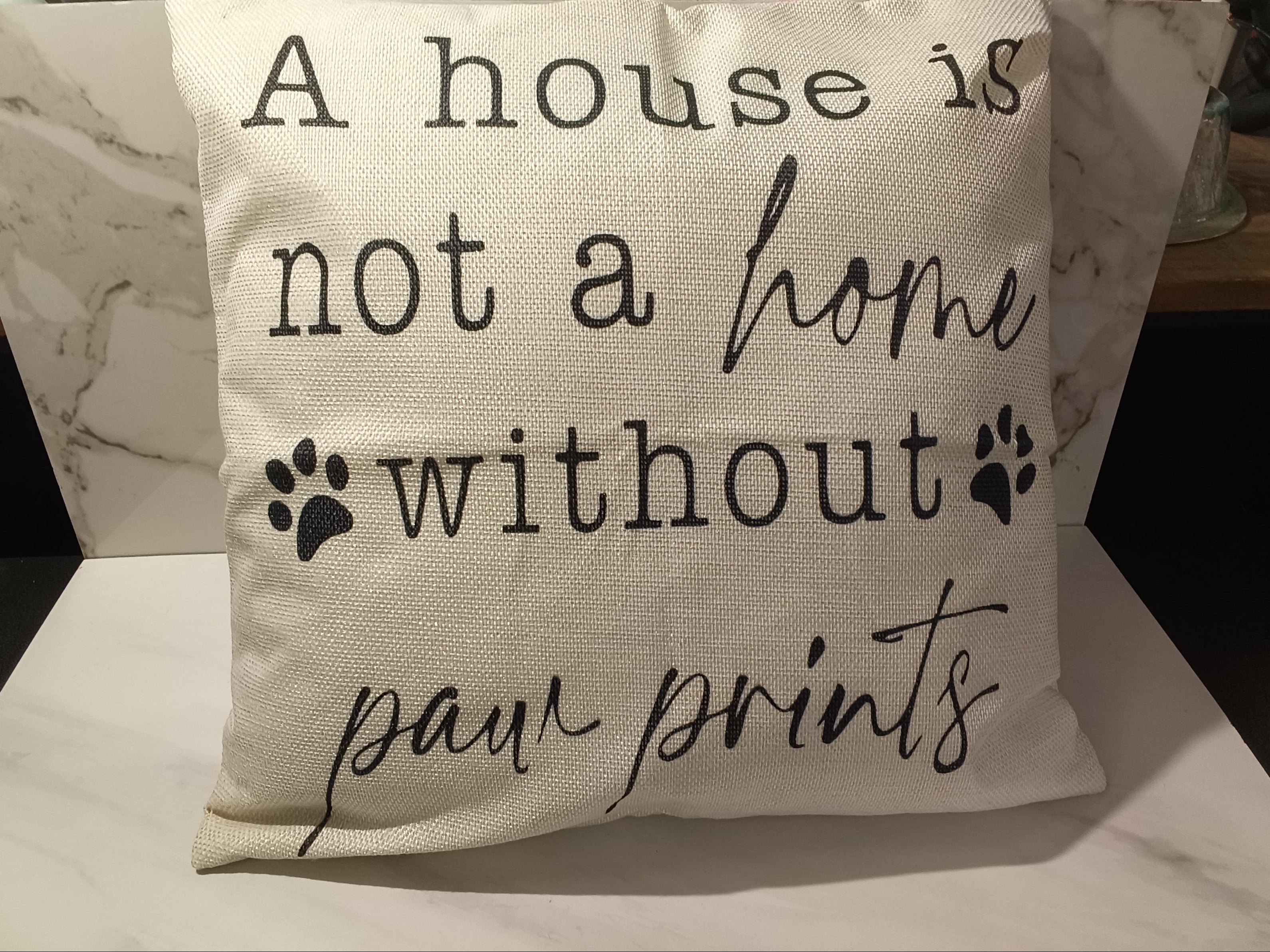 "A House is Not a Home Without Paw Prints" Burlap Throw Pillow