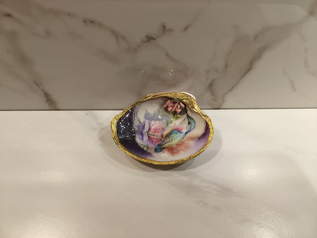 Mermaid Oyster Shell Dish with Gold Trim