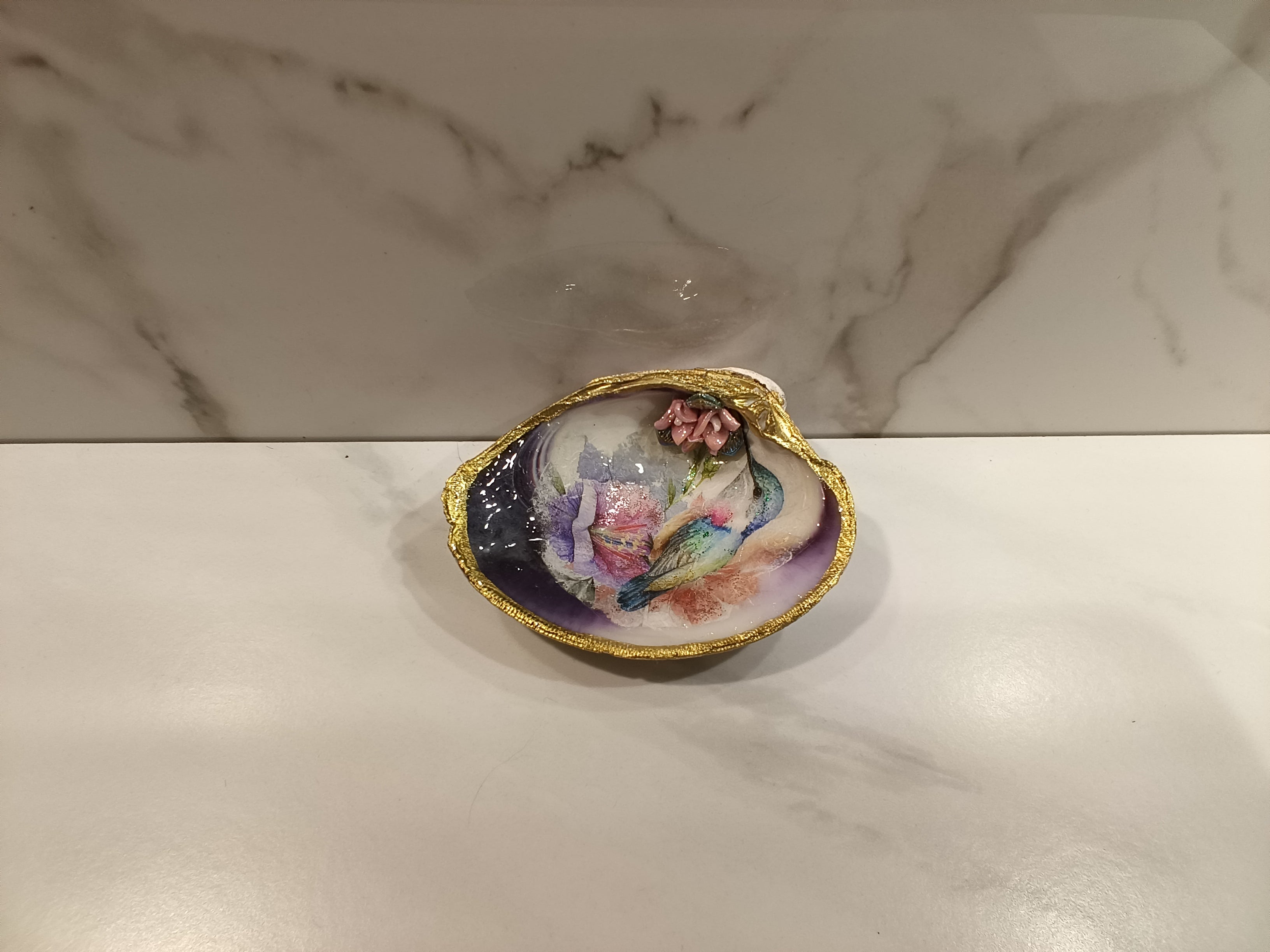 Mermaid Oyster Shell Dish with Gold Trim