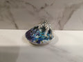Blue Floral Oyster Shell Dish with Silver Leaf Accent