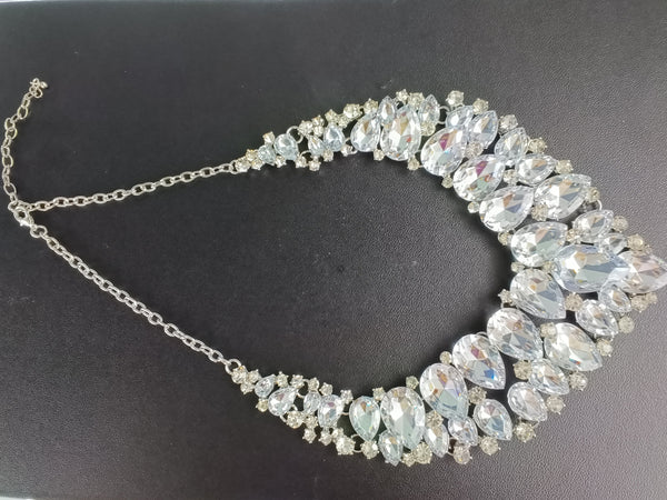Poodle Collection – Silver Crystal Cluster Statement Necklace