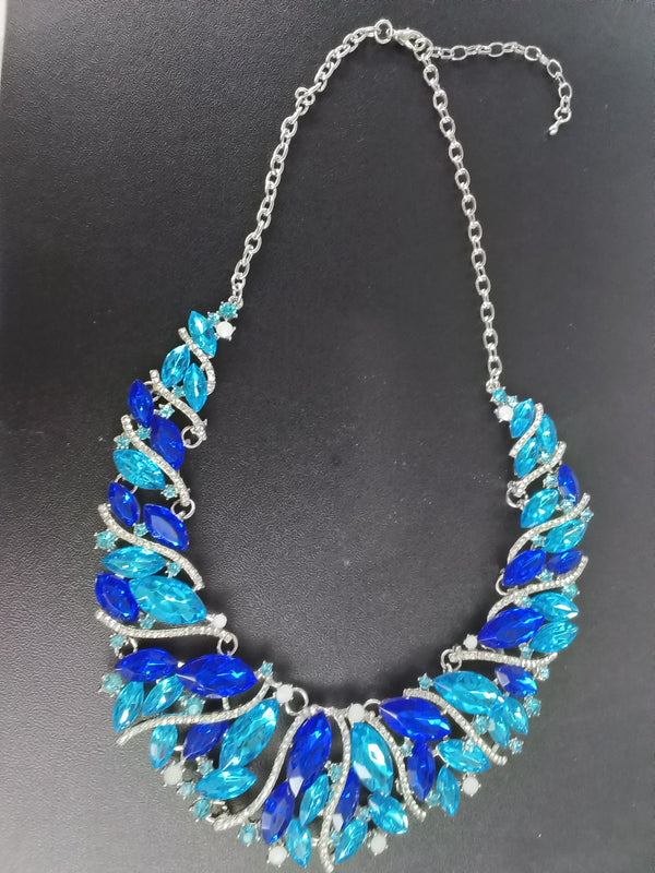 Poodle Collection – Sapphire Blue Crystal Leaf Statement Necklace
