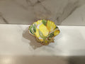 Yellow Tulip Scallop Shell Art Dish with Gold Filigree Stand